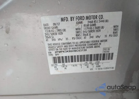 2017 Ford Edge Titanium z USA, uszkodzony, nr VIN 2FMPK3K86HBC63130